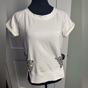 Sydney Embellished White Women's Top jewels cotton razzle dazzle